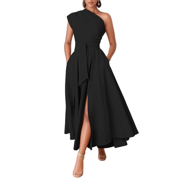 Elegant One Shoulder Asymmetrical A-Line Maxi Dress Formal Evening Gown